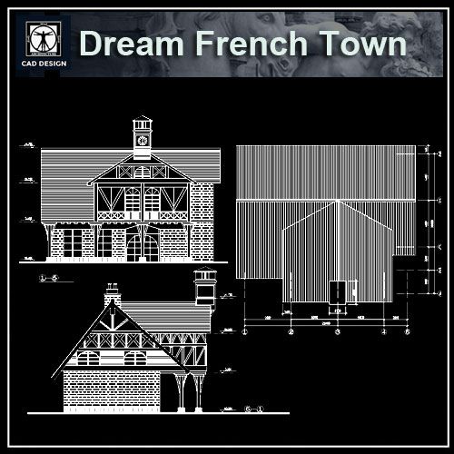 Dream French Town plan,elevation,details drawings
